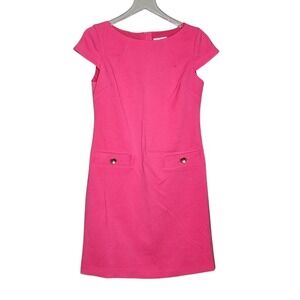 Eliza J Cap Sleeve Sheath Dress Coral Classic Preppy Mod Shift Work Timeless 4